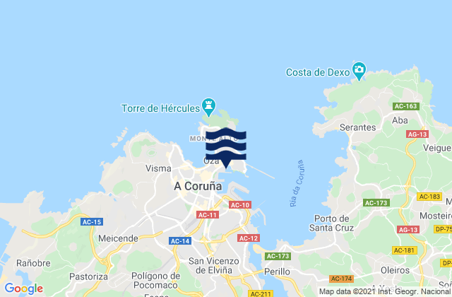 A Coruña, Spainの潮見表地図
