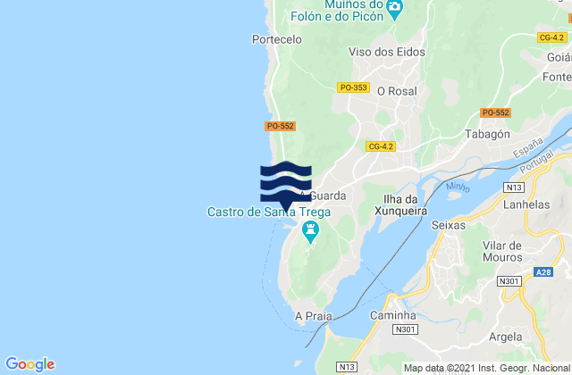 A Guarda, Spainの潮見表地図