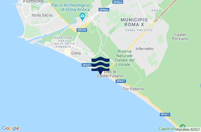 Acilia-Castel Fusano-Ostia Antica, Italyの潮見表地図