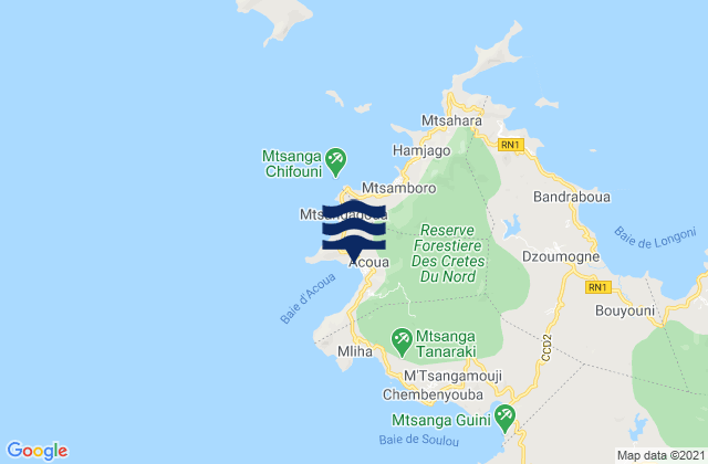 Acoua, Mayotteの潮見表地図