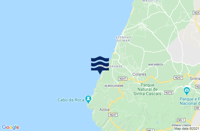 Adraga, Portugalの潮見表地図
