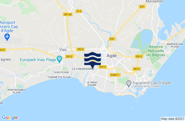 Agde, Franceの潮見表地図