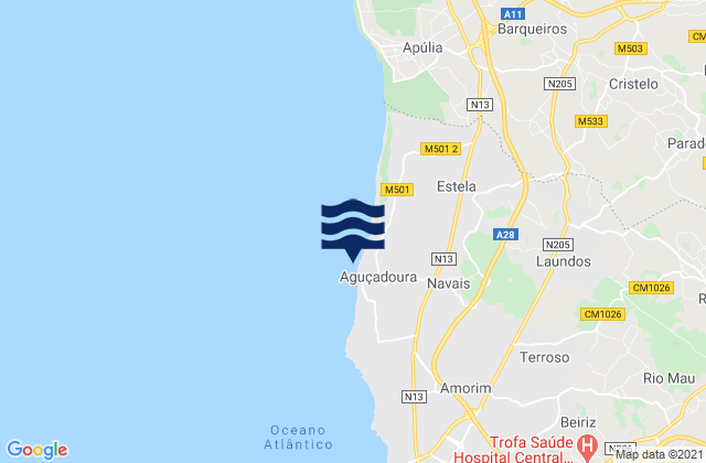 Aguçadoura, Portugalの潮見表地図