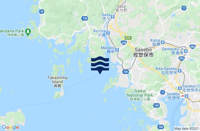 Ainoura, Japanの潮見表地図