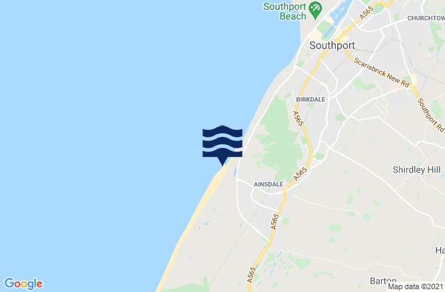 Ainsdale Beach, United Kingdomの潮見表地図