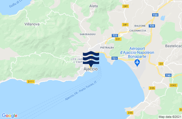 Ajaccio, Franceの潮見表地図