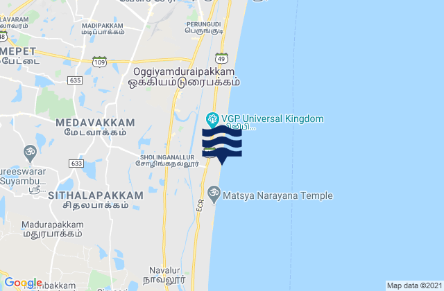 Akkarai Beach, Indiaの潮見表地図