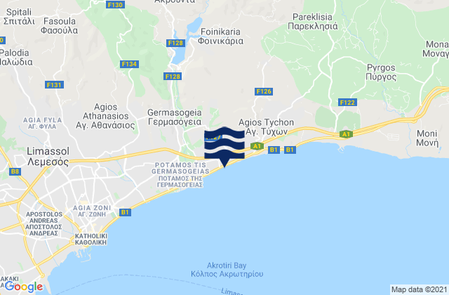 Akroúnta, Cyprusの潮見表地図