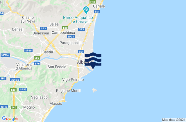 Albenga, Italyの潮見表地図
