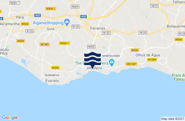Albufeira, Portugalの潮見表地図