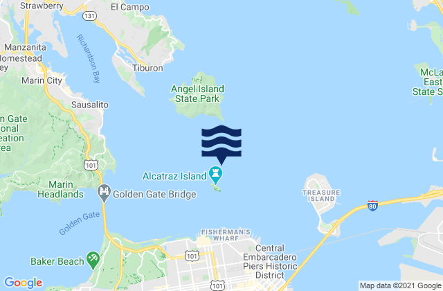 Alcatraz Island 0.5 mile north of, United Statesの潮見表地図