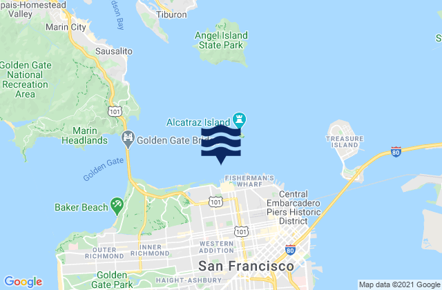 Alcatraz Island southwest of, United Statesの潮見表地図