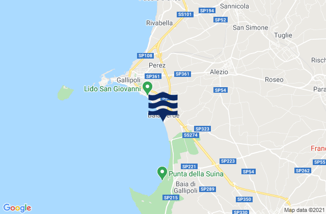 Alezio, Italyの潮見表地図