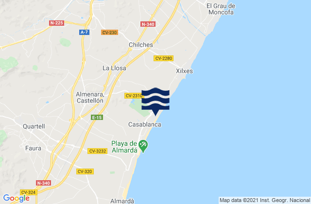 Alfondeguilla, Spainの潮見表地図