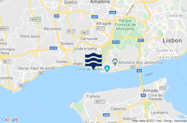 Algés, Portugalの潮見表地図