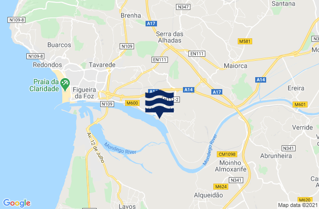Alhadas, Portugalの潮見表地図