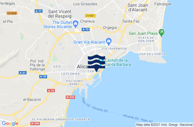 Alicante, Spainの潮見表地図