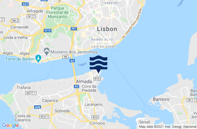 Almada, Portugalの潮見表地図