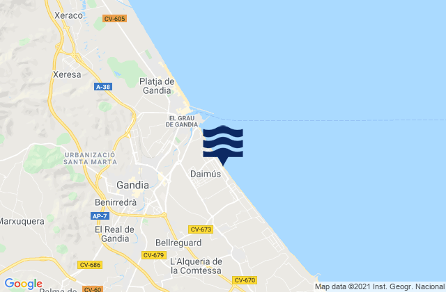 Almoines, Spainの潮見表地図