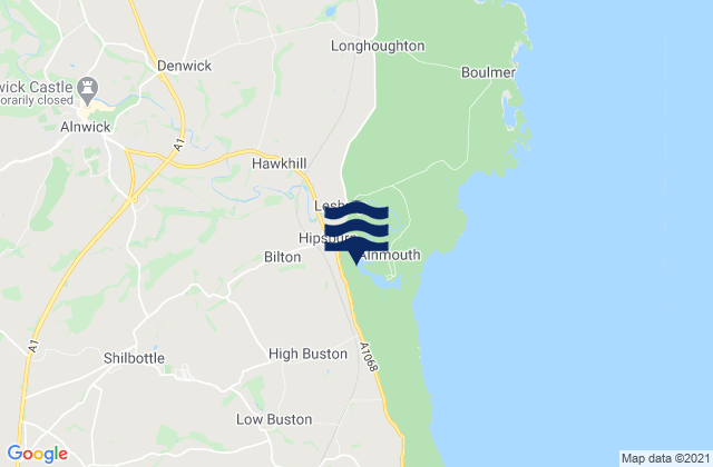 Alnwick, United Kingdomの潮見表地図