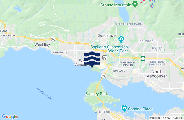 Ambleside Beach, Canadaの潮見表地図