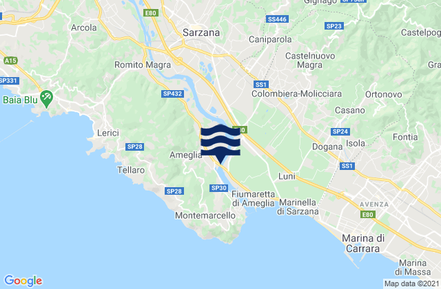 Ameglia, Italyの潮見表地図