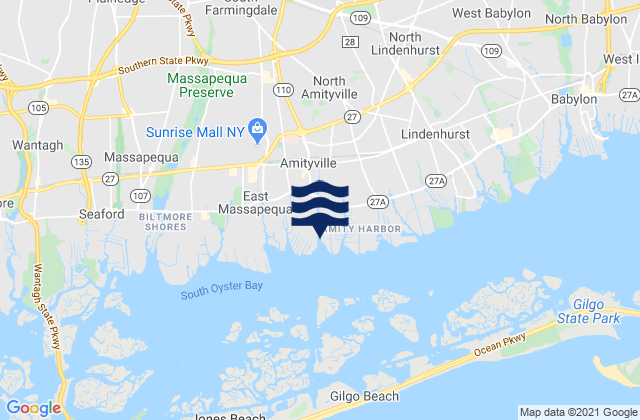 Amityville, United Statesの潮見表地図