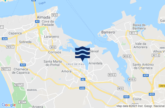 Amora, Portugalの潮見表地図