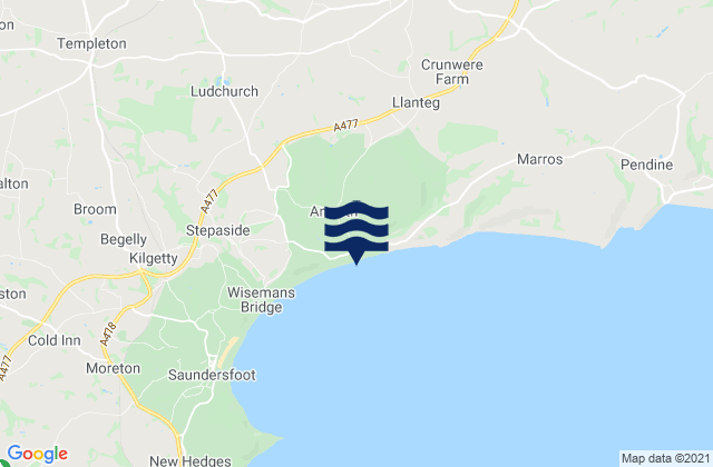 Amroth Beach, United Kingdomの潮見表地図