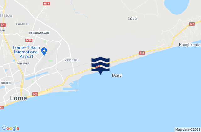 Anecho Beach, Togoの潮見表地図