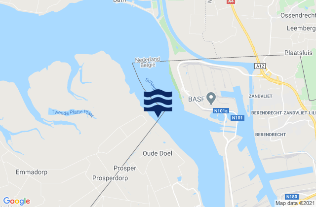 Antwerp (prosperpolder) Schelde River, Belgiumの潮見表地図