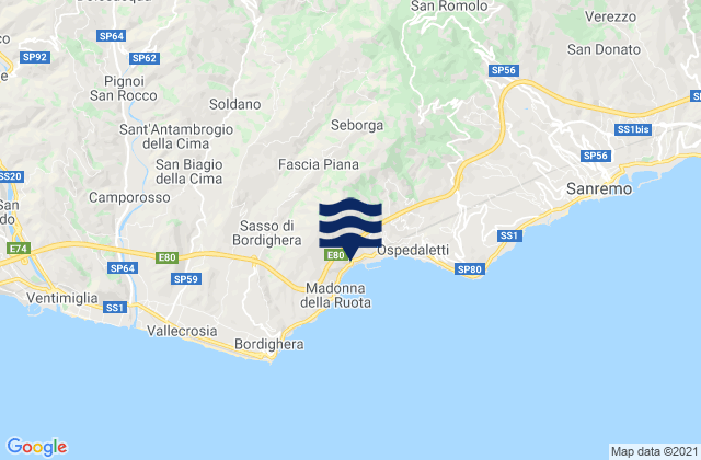 Apricale, Italyの潮見表地図