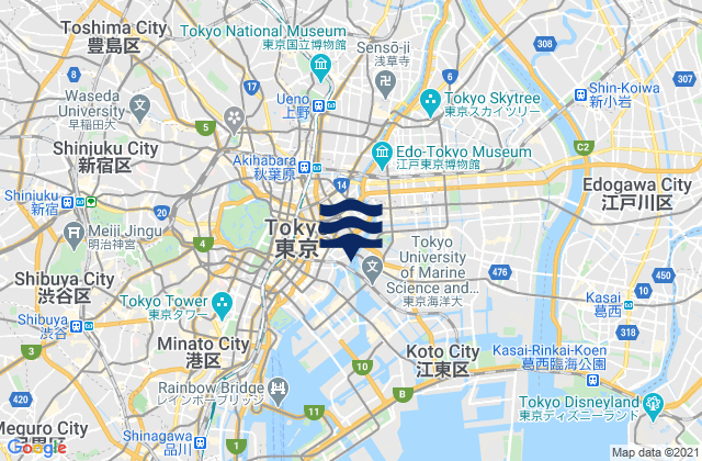 Arakawa Ku, Japanの潮見表地図