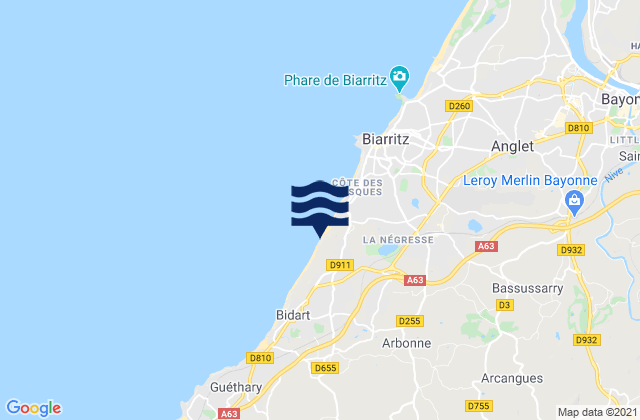 Arbonne, Franceの潮見表地図
