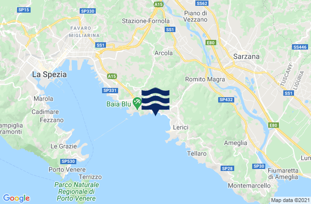 Arcola, Italyの潮見表地図
