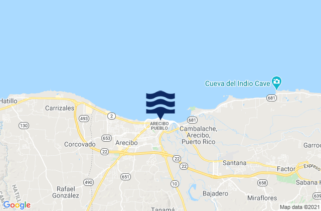 Arecibo Barrio-Pueblo, Puerto Ricoの潮見表地図