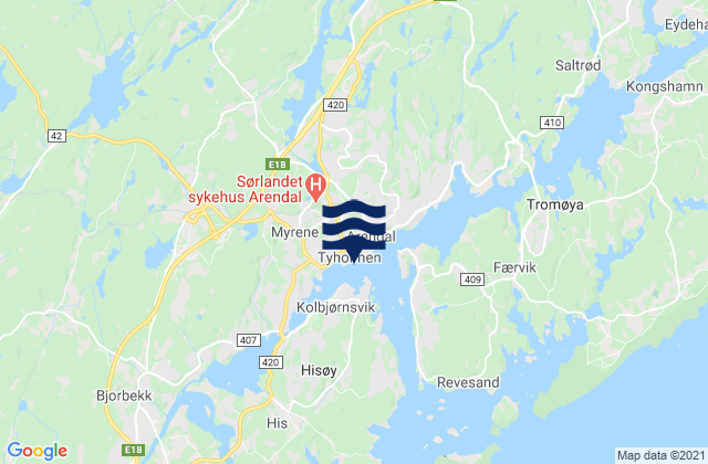 Arendal, Norwayの潮見表地図