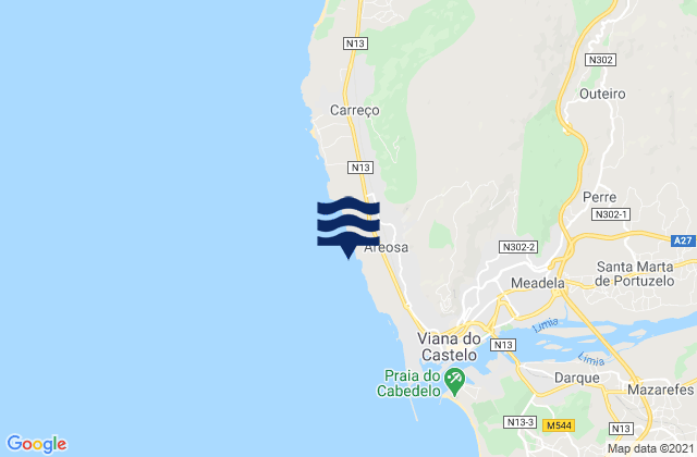 Areosa, Portugalの潮見表地図