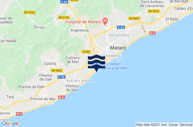 Argentona, Spainの潮見表地図