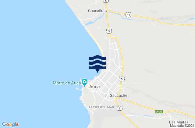 Arica, Chileの潮見表地図