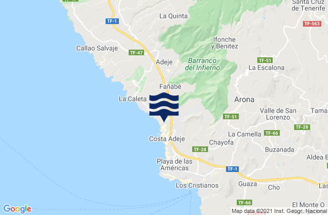 Arona, Spainの潮見表地図