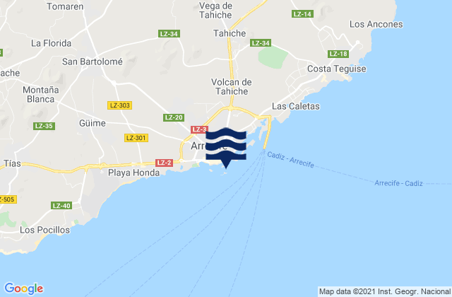 Arrecife, Spainの潮見表地図