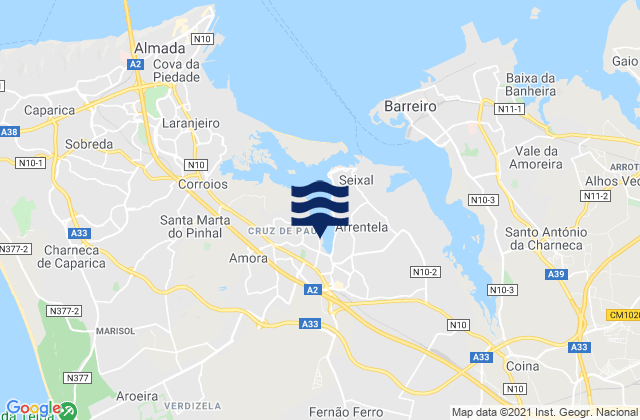 Arrentela, Portugalの潮見表地図