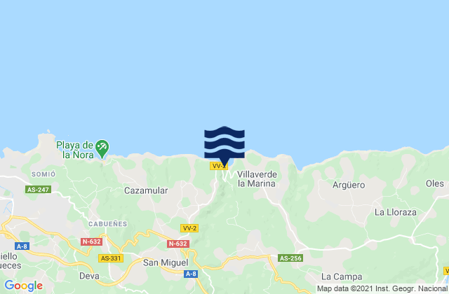 Arriba, Spainの潮見表地図