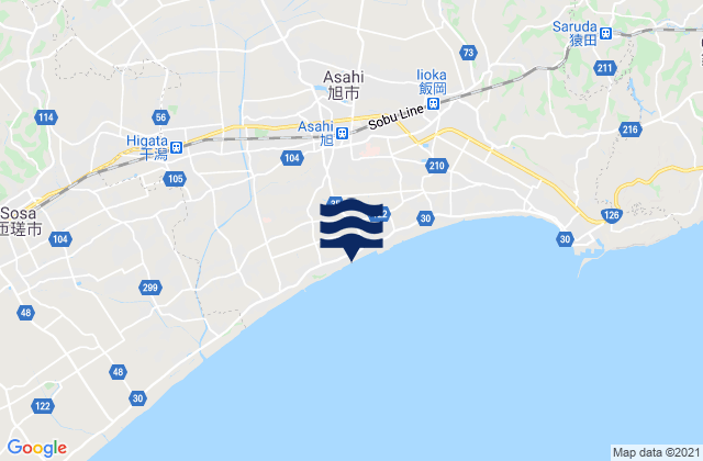 Asahi, Japanの潮見表地図
