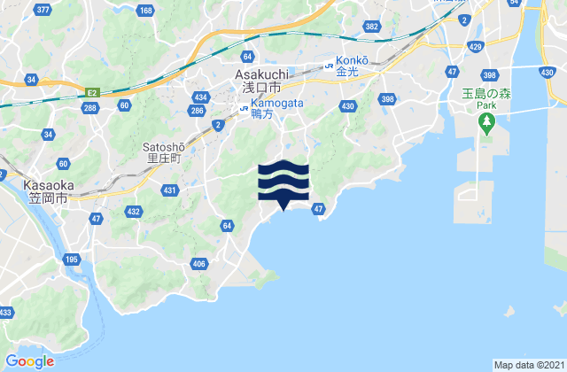 Asakuchi Shi, Japanの潮見表地図