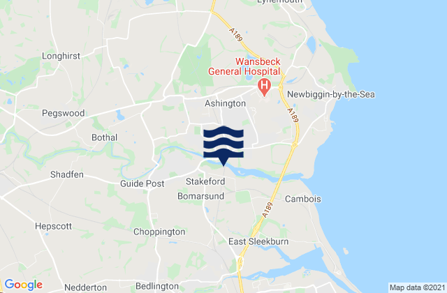 Ashington, United Kingdomの潮見表地図