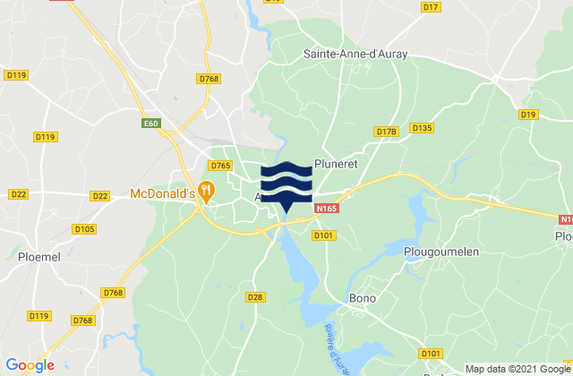 Auray Morbihan, Franceの潮見表地図