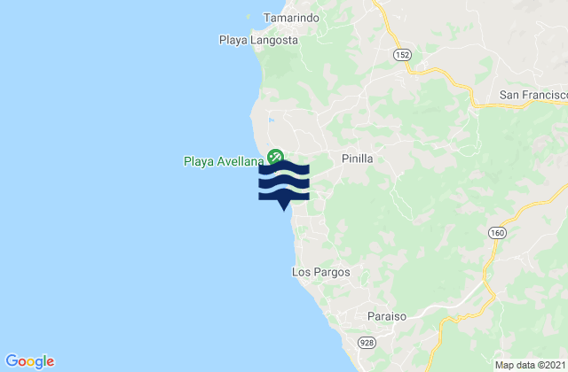Avellana, Costa Ricaの潮見表地図