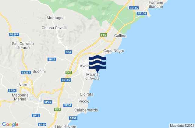Avola, Italyの潮見表地図